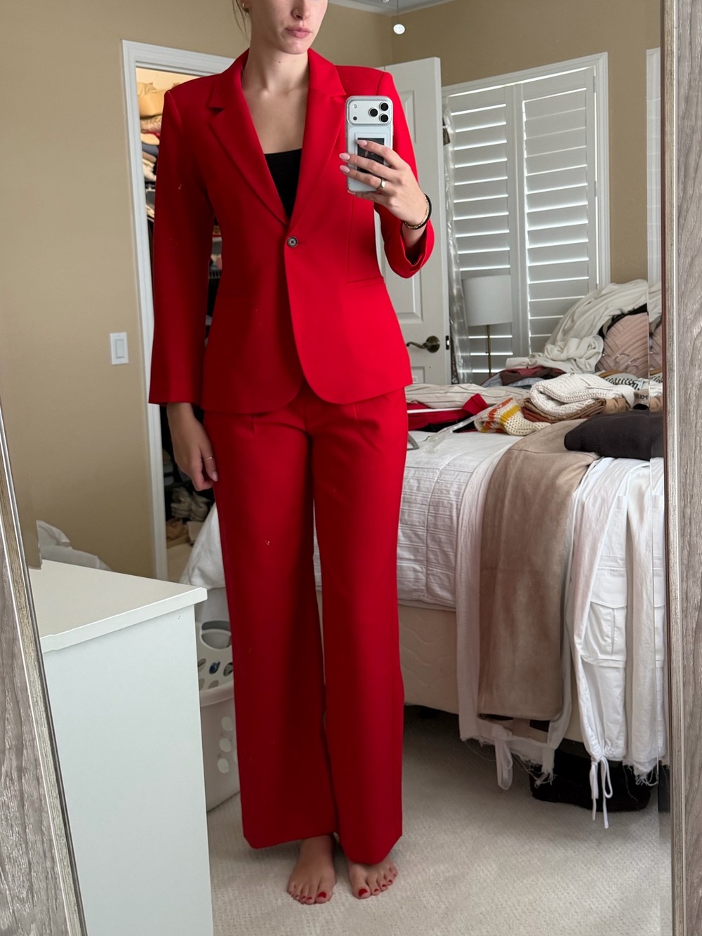 Abercrombie & Fitch Red Tailored Blazer and Long Wide-Leg Pants